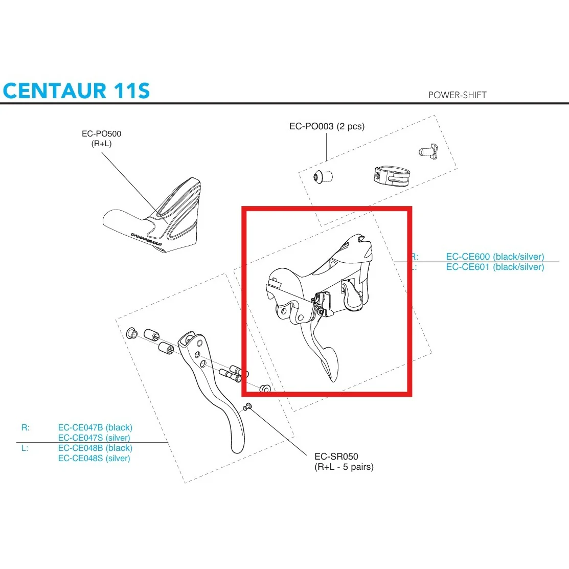 Corps de Manette Droite CAMPAGNOLO CENTAUR 11V 2018 Frein sur Jante - Image 2