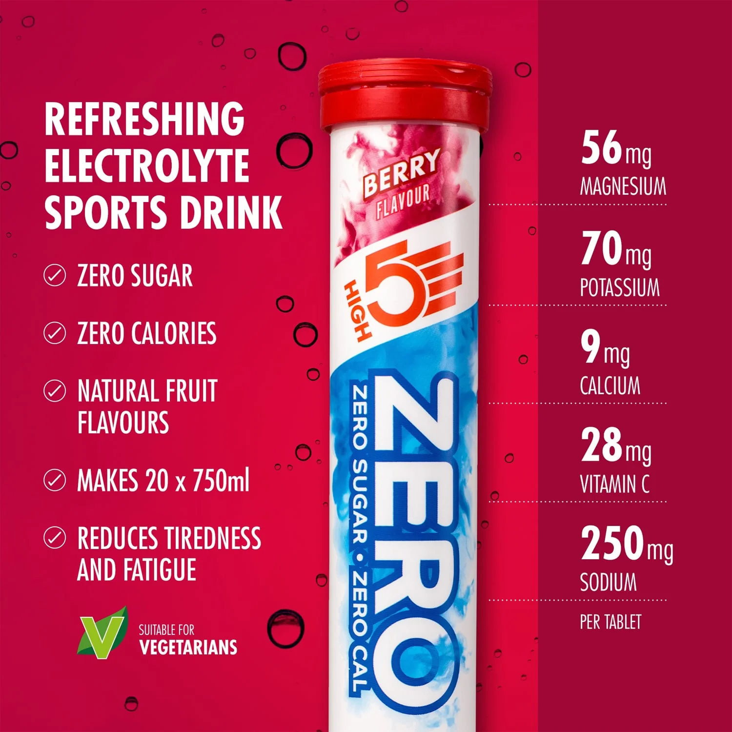 Pastilles d'Hydratation Electrolytes HIGH5 ZERO (x20) Fruits Rouge - Image 2