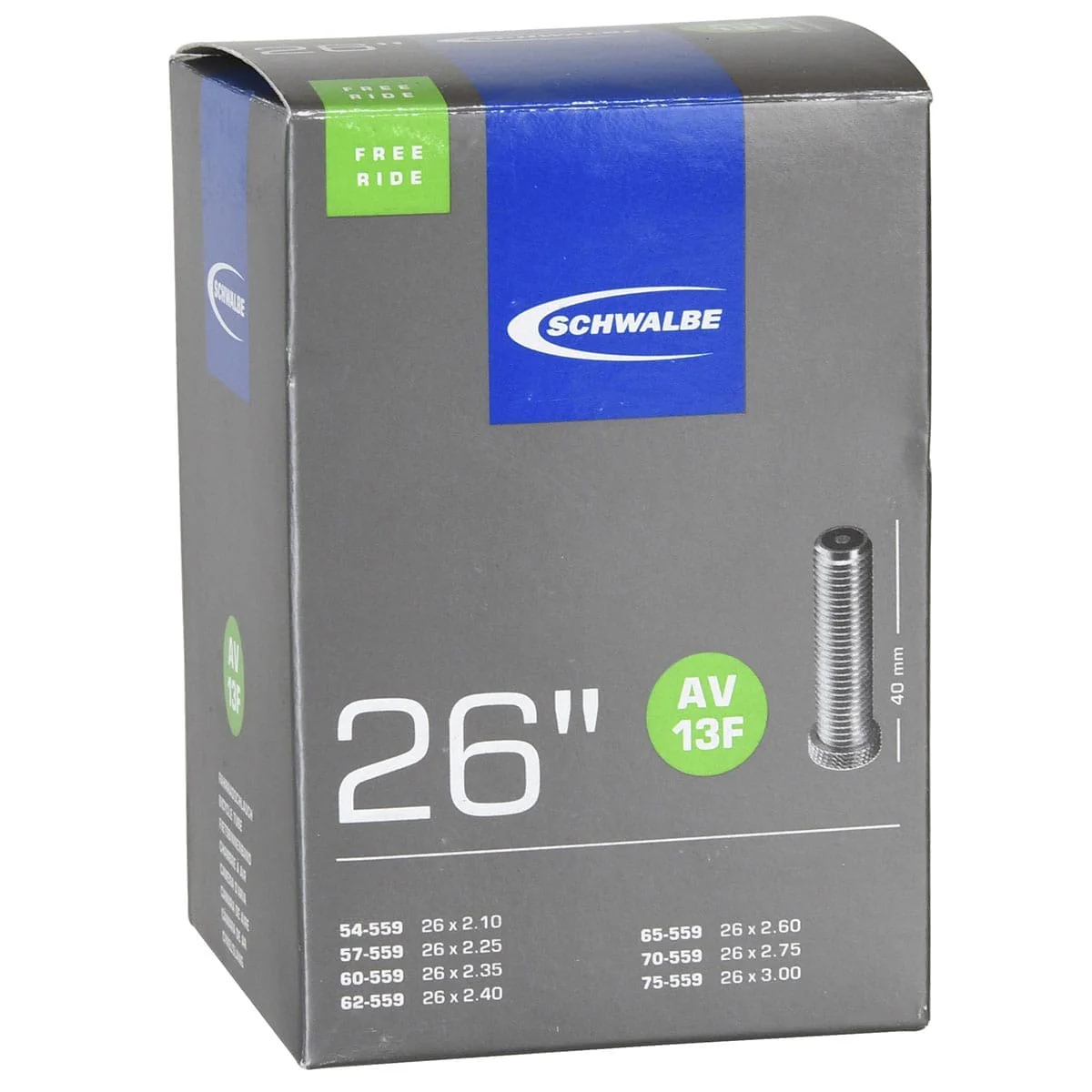 Chambre à Air SCHWALBE EXTRA LIGHT AV 13F 26x2.10/3.00 Butyl Schrader 40 mm