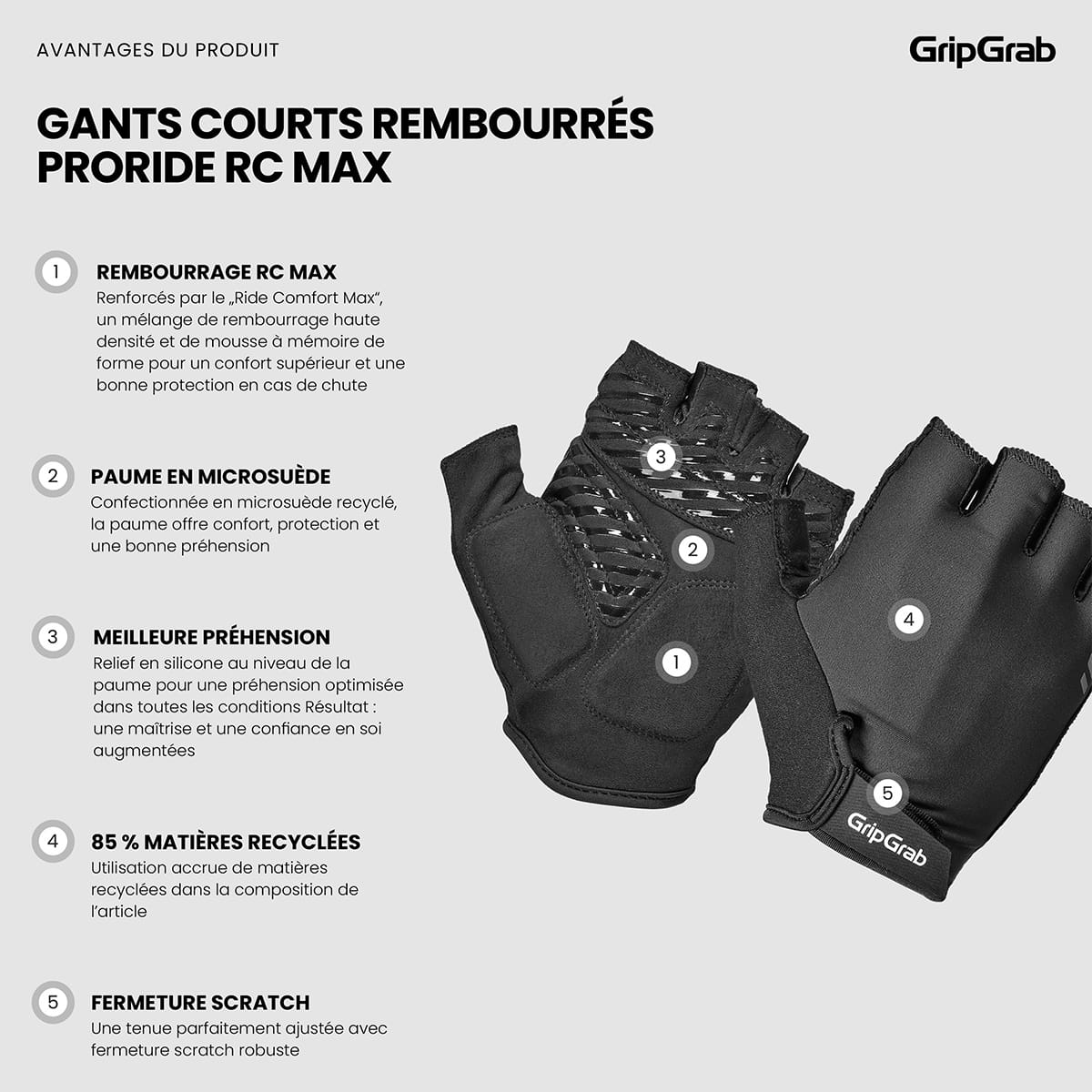 Gants Courts GRIPGRAB PRORIDE RC MAX Noir - Image 8