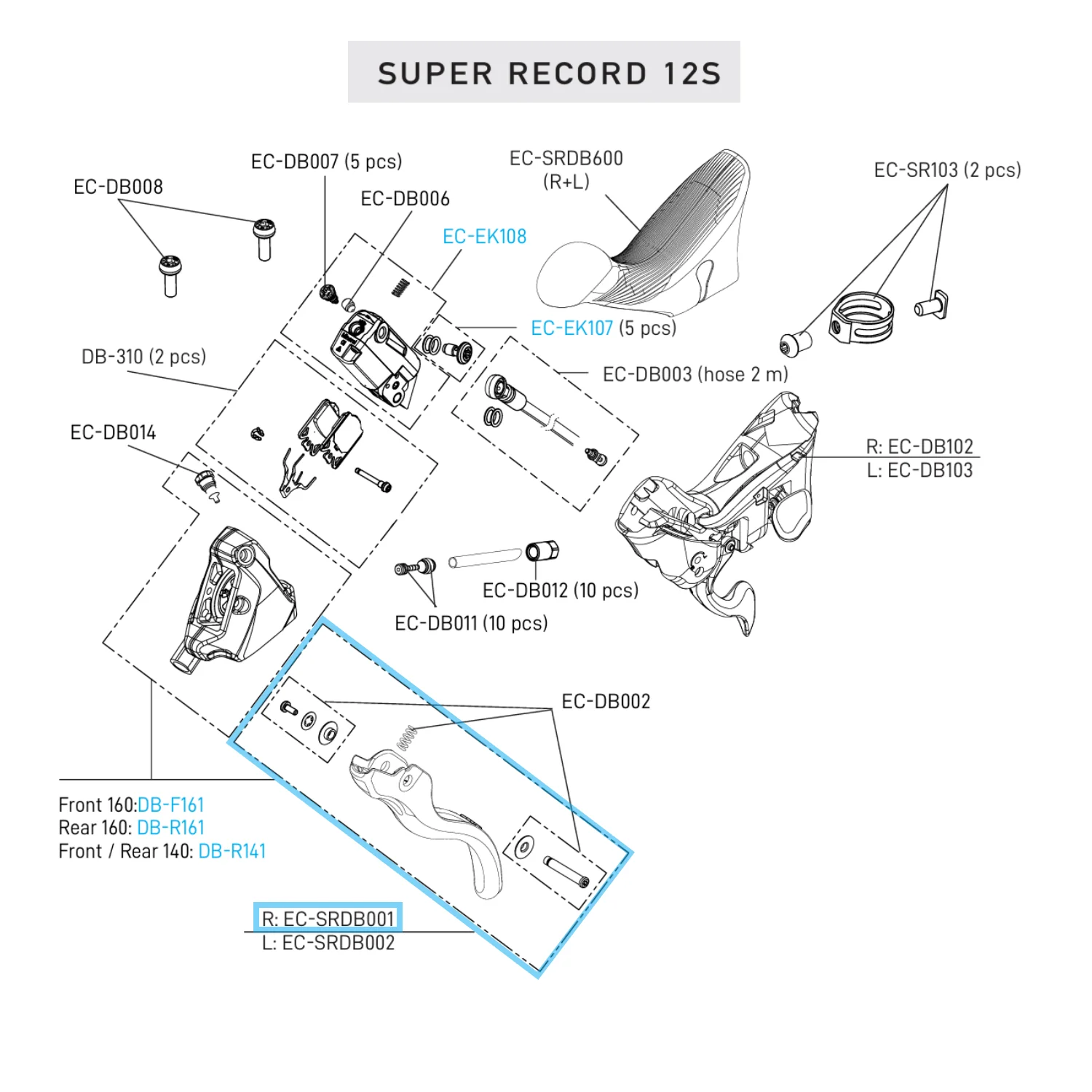 Levier Seul Frein Droit CAMPAGNOLO SUPER RECORD 12V DISC - Image 2
