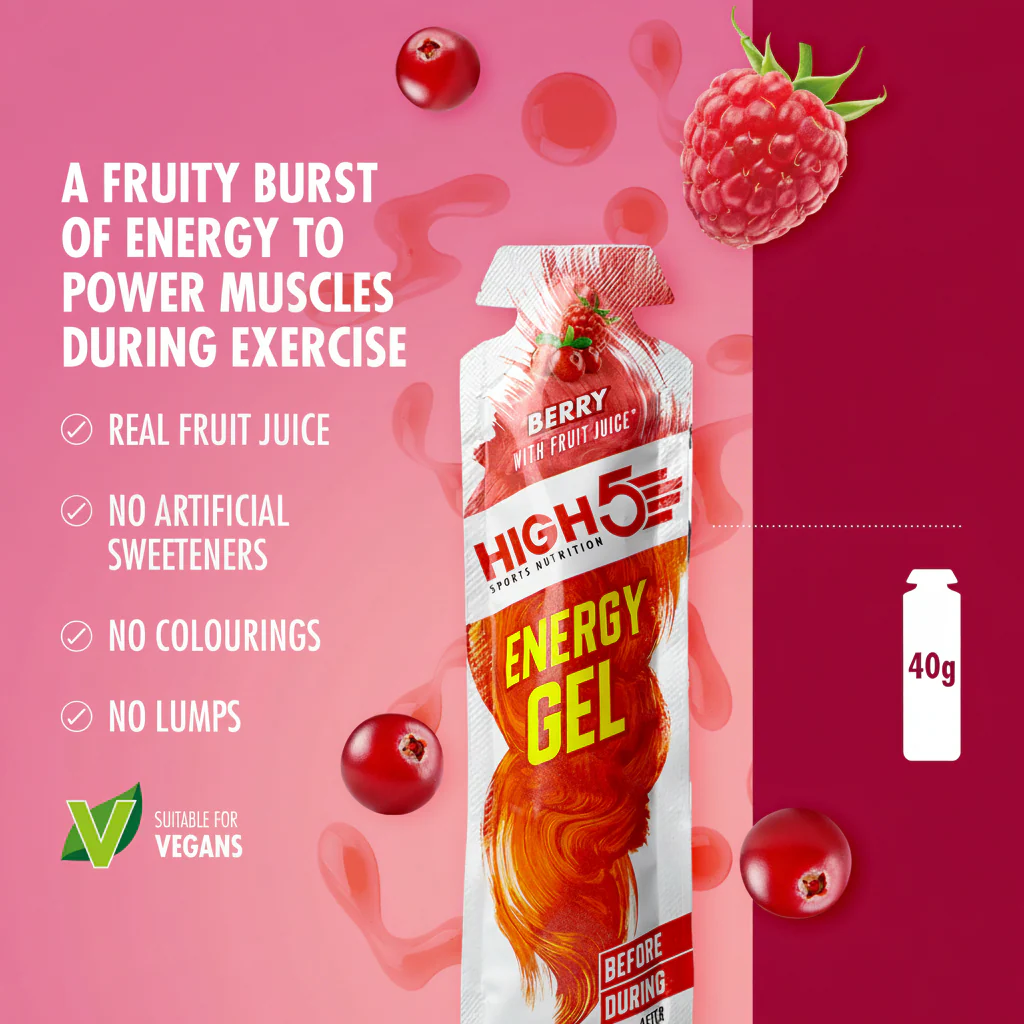 Lot de 4 boites de 6 Gels Énergétique HIGH5 ENERGY GEL (40g) Berry - Image 2